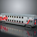 TRIX Silver Train Car with Multiple Windows Red Door and Reflective Surface on Gray Background