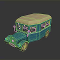 Vintage Blue Bus With Beige Roof Windows Wheels And Front Logo