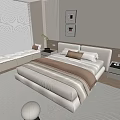 Modern Cozy Double Bed Bedroom Interior With White Bedding Brown Blanket Nightstand And Wall Art