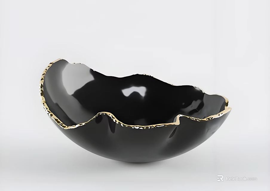 Elegant Modern Decorative Black Bowl With Gold Rim For Home 3d model 