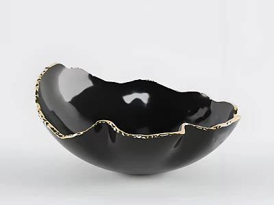 Elegant Modern Decorative Black Bowl With Gold Rim For Home 3d model