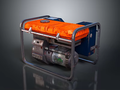 Portable Gasoline Generator With Orange Top Metal Frame Control Panel And Mechanical Parts 3d model