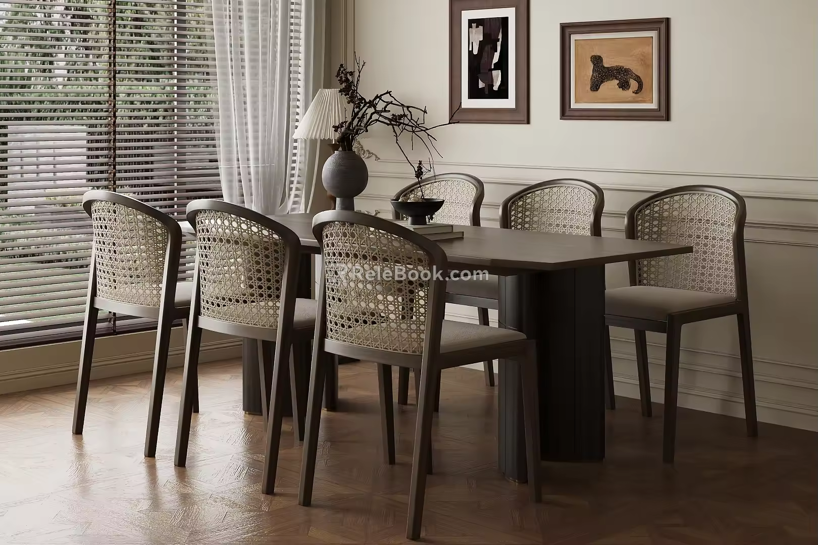 Middle Ancient Home Restaurant Open Restaurant No Main Lamp Dining Tables and Chairs 3d model