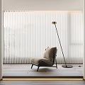 Comfortable Single Sofa In Bright Room With Vertical Blinds And Floor Lamp 3d model