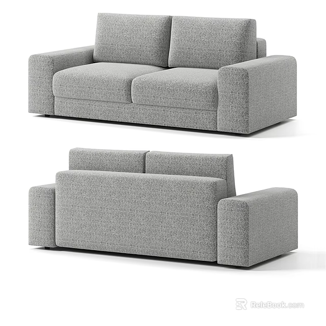 Modern Gray Fabric Two Seater Sofa With Clean Lines And Armrest Design 3d model