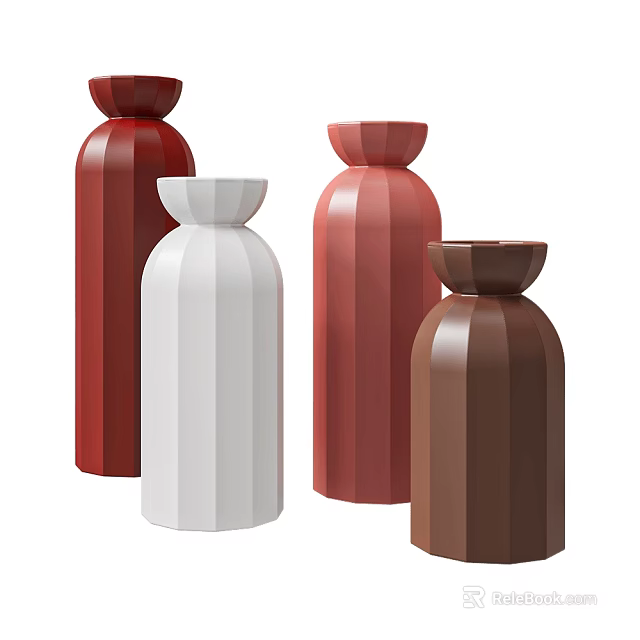 Modern Cylindrical Decorative Ornament Set In Red White Pink Brown Colors For Home Interior Decoration 3d model 