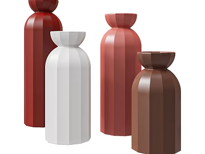 Modern Cylindrical Decorative Ornament Set In Red White Pink Brown Colors For Home Interior Decoration 3d model