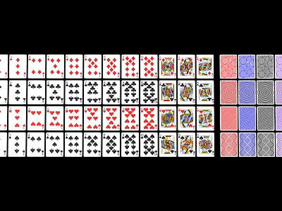 Full Deck Playing Cards With Various Suits And Red Blue Gray Back Patterns 3d model