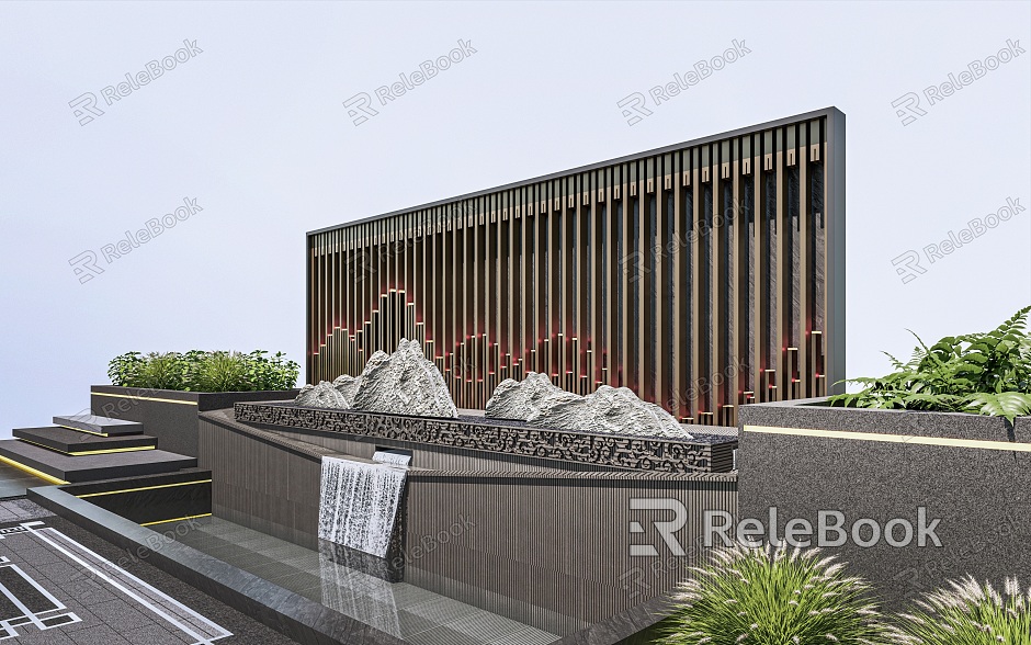 Modern landscape pool outdoor landscape wall landscape sketch landscape flower pool model