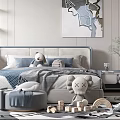 Modern Kids Bedroom With Soft Tones Toys Study Desk And Art Decor