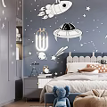 Kids Room With Space Theme Wall Decor Astronauts Rockets Bed And Desk