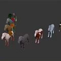 Colorful Toy Horse Figurines in Various Colors Standing on Gray Background with Reflections