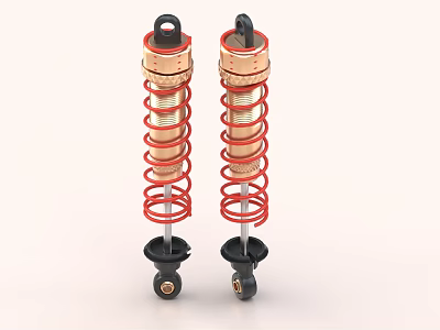 Two Red Spring Shock Absorbers With Copper Middle And Black Ends 3d model