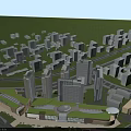 Modern High Rise Residential Towers in Urban Setting With Green Spaces and Roads