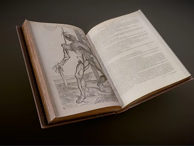 Open Antique Book Featuring Hand Drawn Illustration And Vintage Text On Old Pages 3d model