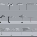 Commercial Umbrellas Various Styles for Outdoor Commercial Use in Multi Layer Display Setup 3d model