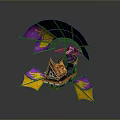 Unique Decorative Model With Purple And Yellow Dragon Pattern Wings And Small House Structure