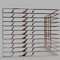 Modern Geometric Architectural Component With Layered Horizontal Strips And Triangular Supports