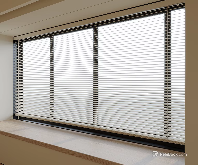 Modern Interior Design With Stylish Venetian Blinds On Large Window Allowing Natural Light 3d model 