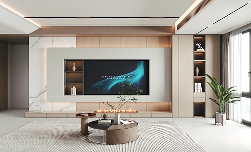 Modern TV background wall living room TV wall background wall decoration 3d model