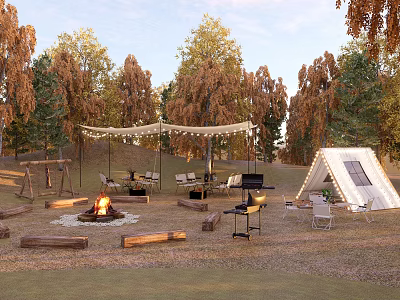 Modern Camping Camping Tent Picnic Campground 3d model