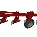 Red Agricultural Industrial Equipment Plow With Metal Frame And Green Grass Field Background
