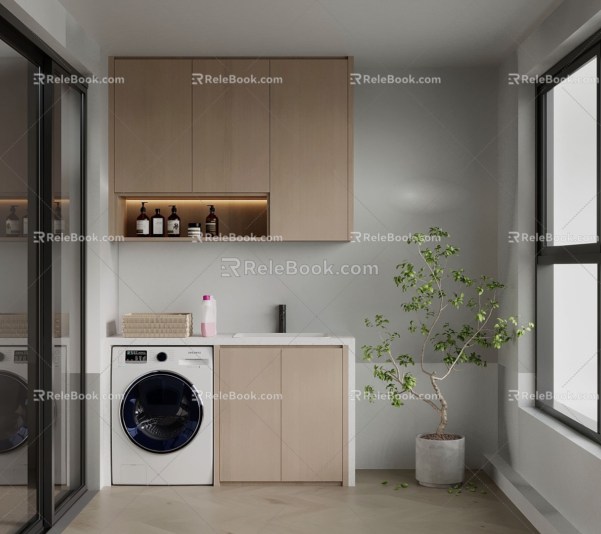 03 Balcony Modern Balcony Washing Machine Cabinet Toiletries 3d model