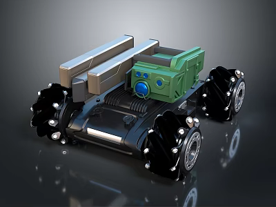 Electric Toy Vehicle With Green Body Black Wheels Metal Parts And Blue Details 3d model