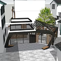 Modern Traditional Fusion Storefront Facade with Glass Structure Wooden Accents and Chinese Style Roof