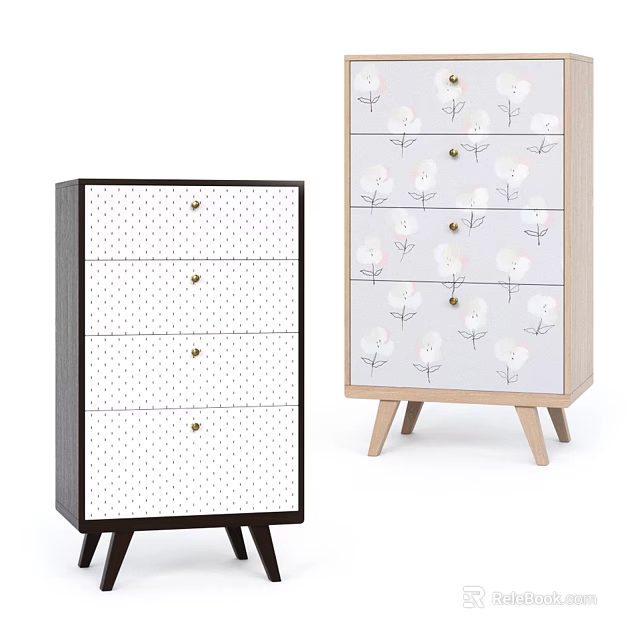 Decorative Console and Side Cabinets with Polka Dot Floral Drawers and Wooden Legs 3d model 