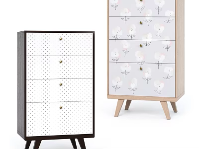 Decorative Console and Side Cabinets with Polka Dot Floral Drawers and Wooden Legs 3d model