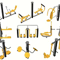 Various Yellow And Black Fitness Equipment For Gym Training Exercises