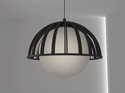 Modern Hemispherical Pendant Light With Black Metal Frame And White Spherical Shade 3d model