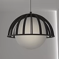Modern Hemispherical Pendant Light With Black Metal Frame And White Spherical Shade
