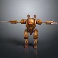 Mechanical Robot Character And Insect Creature With Golden Armor Glowing Eyes And Mechanical Arms