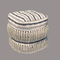 Striped Woven Accent Chair With Fringed Edges And Blue White Bohemian Pattern