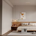 Modern Minimalist Bedroom Interior Design With Bed Nightstand Lamp Area Rug And Window Blinds
