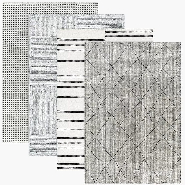 Square Rugs Featuring Geometric Patterns Stripes And Grid Designs For Interior Decor 3d model