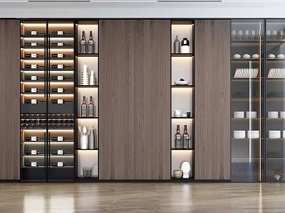 Modern Wooden Wine Cabinet With Glass Doors And Display Shelves For Wine Bottles 3d model