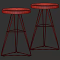 Two Modern Bar Stools with Wooden Round Seat and Black Metal Frame Legs