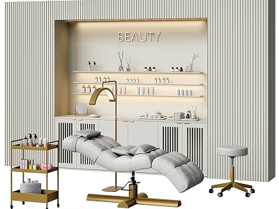 Modern Medical Equipment for Beauty Treatment with Treatment Bed Exam Lamp and Trolley 3d model