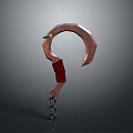 Rusty Animal Shaped Hook With Red Rope And Metal Chain 3d model