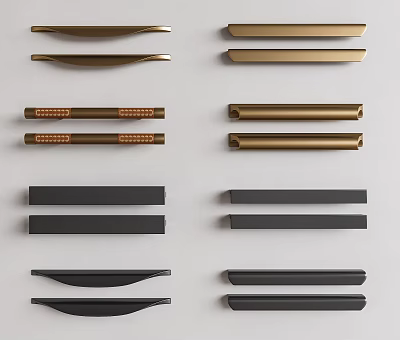 Modern Furniture Handles in Gold and Black with Various Designs and Shapes 3d model