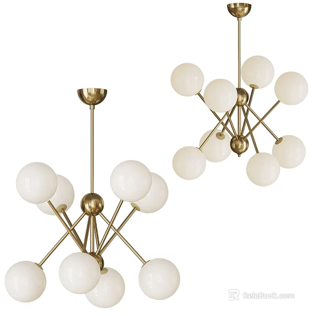 Elegant Modern Chandelier With Brass Frame And Multiple White Globe Shades 3d model