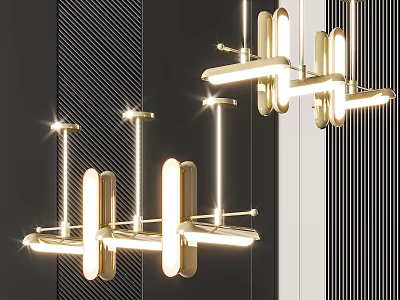Modern Geometric Metal Chandelier With Long Strip Lights For Interior Decoration 3d model