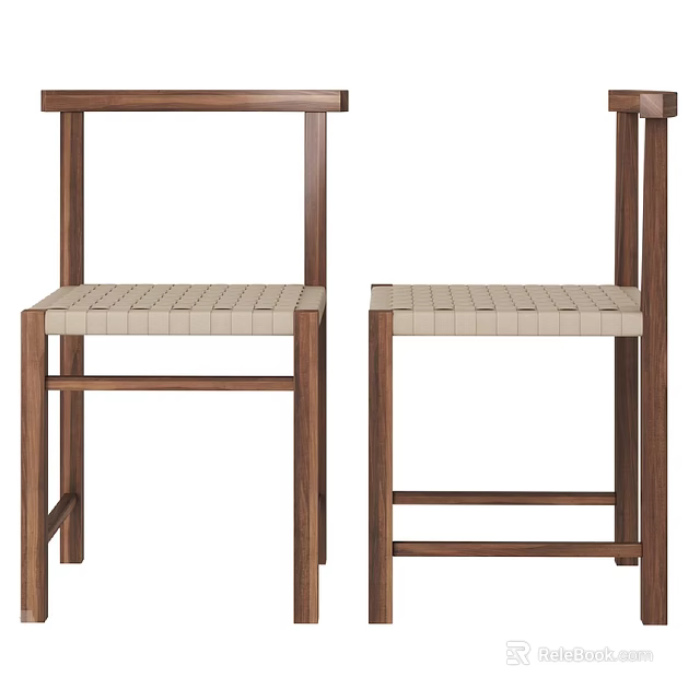 Stylish Outdoor Chairs With Dark Brown Wooden Frame And Light Woven Seat 3d model 