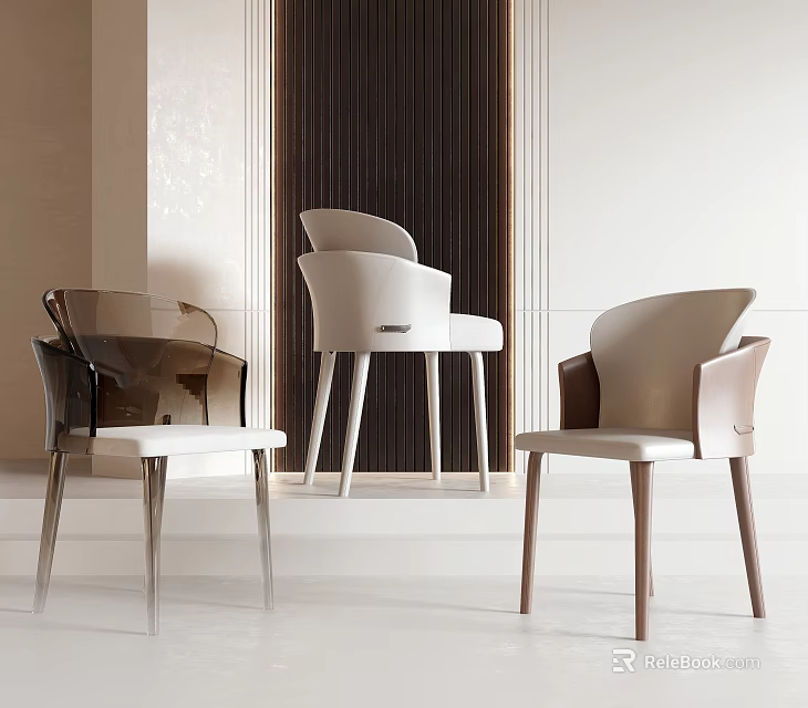 Modern Stylish Dining Chairs With Leather Upholstery And Metal Legs Design 3d model 