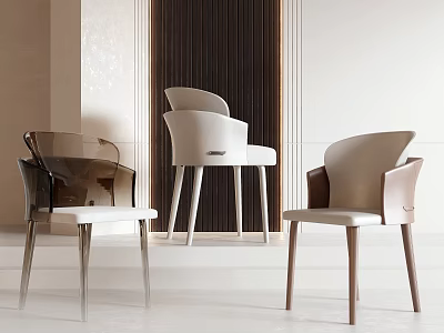 Modern Stylish Dining Chairs With Leather Upholstery And Metal Legs Design 3d model