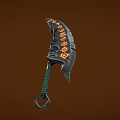 Fantasy Scimitar Weapon With Black Blade Orange Runes Green Hilt And Decorative Patterns