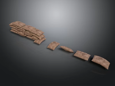Brown Sacks Stacked In Pile With Scattered Pieces On Dark Background 3d model